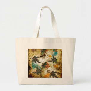 Dragonfly Flit Rustic Splash Grote Tote Bag