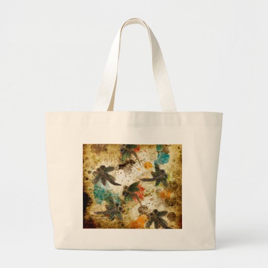 Dragonfly Flit Rustic Splash Grote Tote Bag (Voorkant)