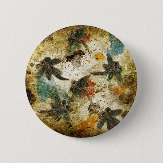 Dragonfly Flit Rustic Splash Ronde Button 5,7 Cm (Voorkant)