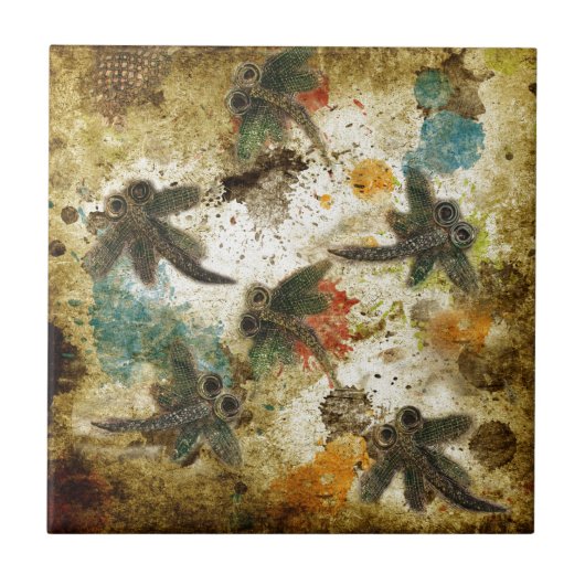 Dragonfly Flit Rustic Splash Tegeltje (Voorkant)