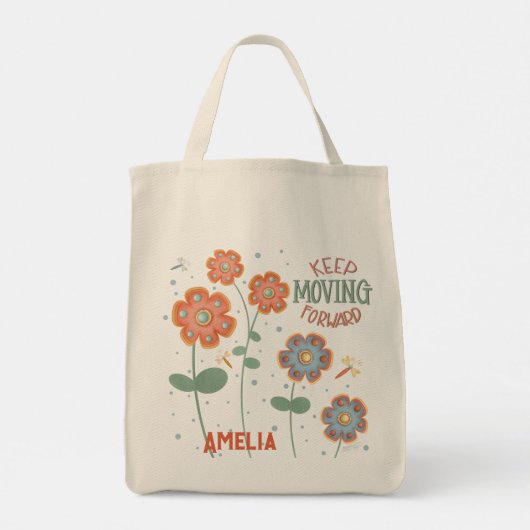Dragonfly Floral Aangepaste Naam Leuke Inspirivity Tote Bag (Achterkant)