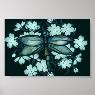 Dragonfly Floral Art libellen bloemen bloemen bloe Poster