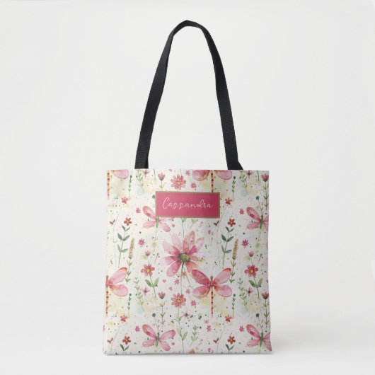 Dragonfly Floral gepersonaliseerde Canvas tas (Voorkant)
