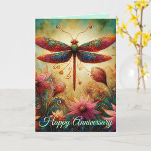 Dragonfly Floral Gepersonaliseerde Jubileum Kaart