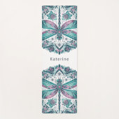 Dragonfly Floral Mandala Meditatie Turquoise Yogamat (Voorkant)