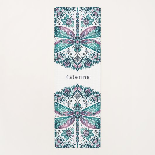 Dragonfly Floral Mandala Meditatie Turquoise Yogamat (Voorkant)
