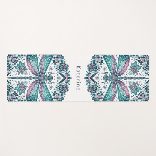 Dragonfly Floral Mandala Meditatie Turquoise Yogamat (Voorkant (horizontaal))