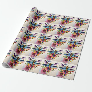 Dragonfly Floral Multicolor Art Cadeaupapier