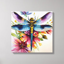 Dragonfly Floral Multicolor Art Canvas Afdruk
