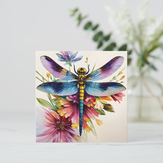 Dragonfly Floral Multicolor Art Feestdagenkaart (Staand voorkant)