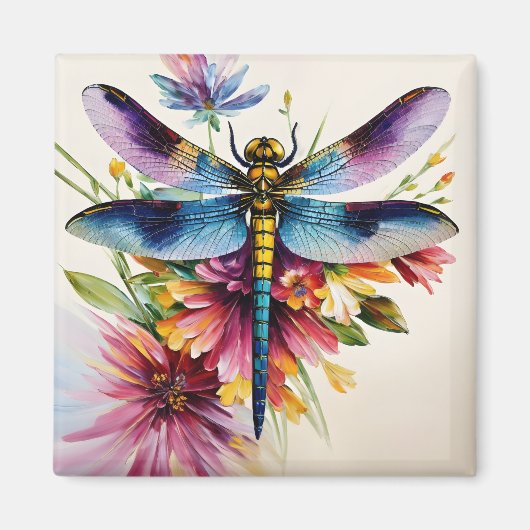 Dragonfly Floral Multicolor Art Magneet (Voorkant)