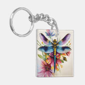 Dragonfly Floral Multicolor Art Sleutelhanger (Voorkant Links)