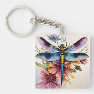 Dragonfly Floral Multicolor Art Sleutelhanger