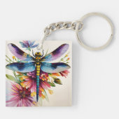 Dragonfly Floral Multicolor Art Sleutelhanger (Achterkant)