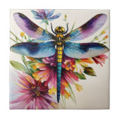 Dragonfly Floral Multicolor Art Tegeltje (Voorkant)