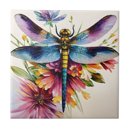 Dragonfly Floral Multicolor Art Tegeltje (Voorkant)