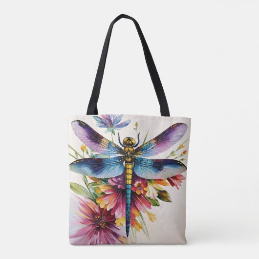 Dragonfly Floral Multicolor Art Tote Bag (Achterkant)