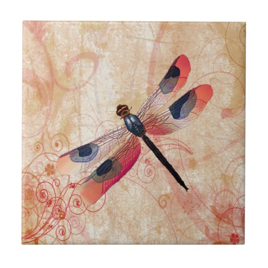 Dragonfly Flourish Tile Tegeltje (Voorkant)