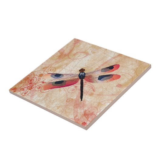 Dragonfly Flourish Tile Tegeltje (Zijkant)