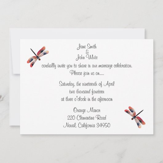 Dragonfly Flourish Wedding Invitation Kaart (Achterkant)