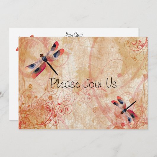 Dragonfly Flourish Wedding Invitation Kaart (Voorkant / Achterkant)