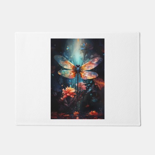 Dragonfly Flower Art - Glas in lood Deurmat (Voorkant)