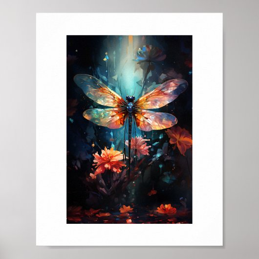 Dragonfly Flower Art - Glas in lood Poster (Voorkant)