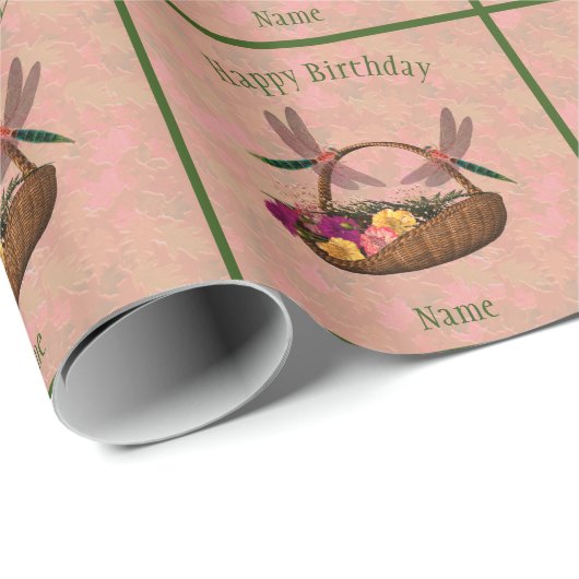 Dragonfly Flower Basket Art, gepersonaliseerd op z Cadeaupapier (Rol Hoek)