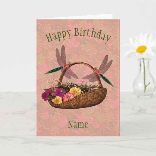 Dragonfly Flower Basket Art, gepersonaliseerd op z Kaart (Kleine Plant)