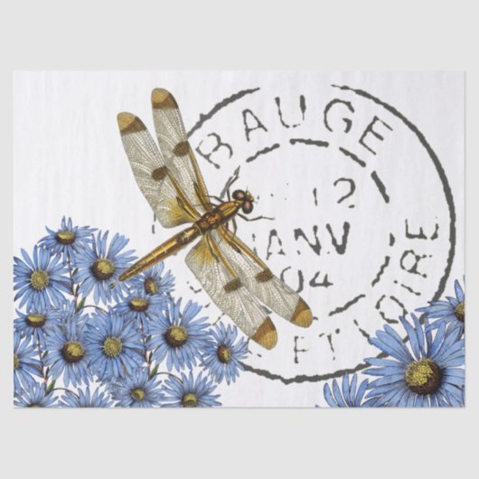 Dragonfly Flower French Postmark  Decoupage Tissuepapier (Voorkant)