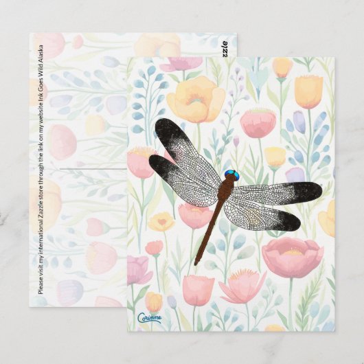 Dragonfly & Flowers - Briefkaart (Voorkant / Achterkant)