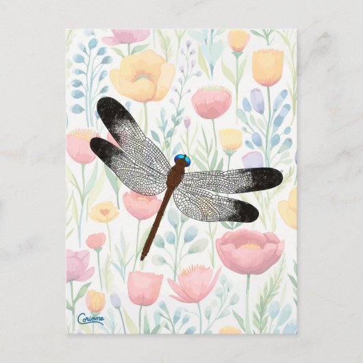 Dragonfly & Flowers - Briefkaart (Voorkant)