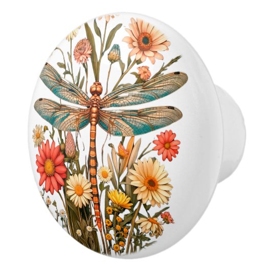 Dragonfly & Flowers Ceramic Knob Keramische Knop (Rechts)