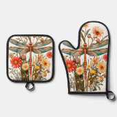 DragonFly & Flowers Oven Mitt and Potholders Set (Voorkant)