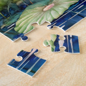Dragonfly flying through pink water lilies legpuzzel (Zijkant)