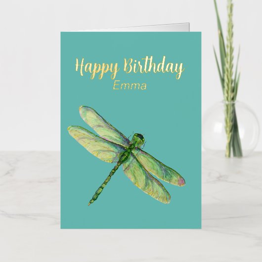 Dragonfly Folded Folie Birthday Kaart (Voorkant)