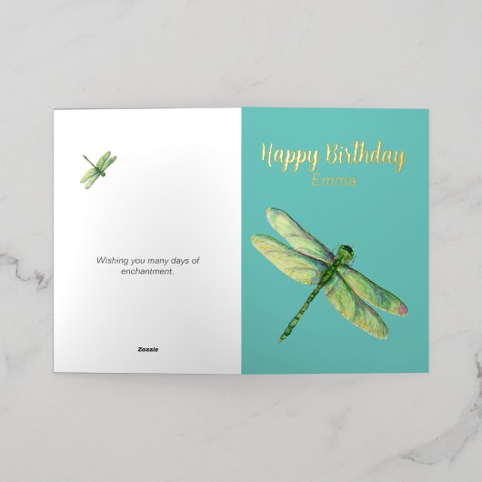 Dragonfly Folded Folie Birthday Kaart (Buiten Laag)