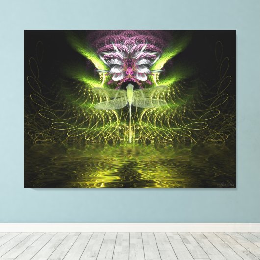 Dragonfly Fractal Magic Wrapped Canvas (Insitu (Houten vloer))