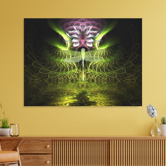 Dragonfly Fractal Magic Wrapped Canvas (Insitu (Woonkamer))