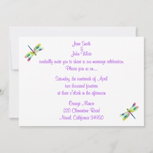Dragonfly Fractal Wedding Invitation Kaart (Achterkant)