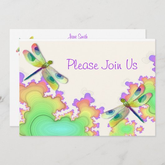 Dragonfly Fractal Wedding Invitation Kaart (Voorkant / Achterkant)