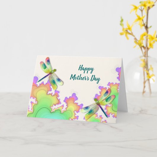 Dragonfly Fractals Moederdag Kaart (Gele Bloem)