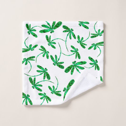 Dragonfly Frenzy Green Bad Handdoek (Wasdoekje)