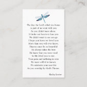 Dragonfly Funeral Memorial Prayer Visitekaartje (Achterkant)