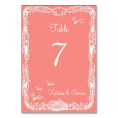 Dragonfly Garden Coral Personalized Table Card Kaart (Achterkant)