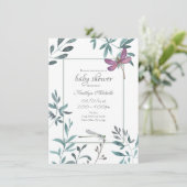 Dragonfly Garden Greenery op White Baby shower Kaart (Staand voorkant)