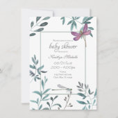 Dragonfly Garden Greenery op White Baby shower Kaart (Voorkant)