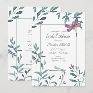 Dragonfly Garden Greenery op White Vrijgezellenfee Kaart
