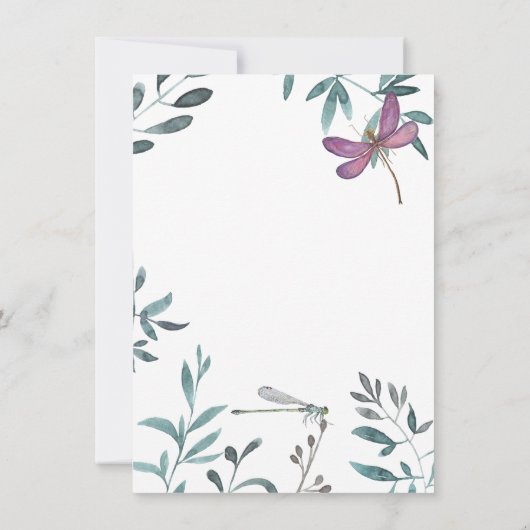  Dragonfly Garden Greenery op White Wedding Bedankkaart (Achterkant)