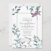  Dragonfly Garden Greenery op White Wedding Kaart (Voorkant)